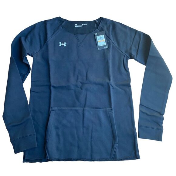 Under Armour Hustle Fleece Crew Sweatshirt Women’s Sz S Navy NWT - Picture 1 of 6